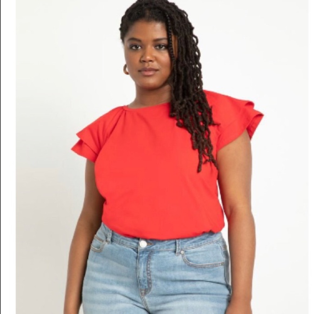 ELOQUII Ruffle Shoulder Sleeve Tee